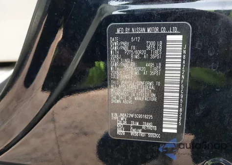 2012 Infiniti Qx56 from USA, damaged, VIN JN8AZ2NF5C9518225